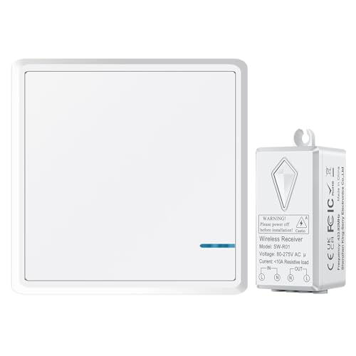 NineLeaf Wireless Light Switch Kit, 80~275V Remote Light Switch with 10A Receiver, LED Indicator, Silent Button, IP66 Waterproof, V0 Fireproof, Programmable, Easy Install, Works with Most Lights