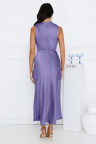 Image of Memoriesea Women's Sexy Sleeveless Cowl Neck Flowy A Line Party Cocktail Midi Dress Purple
