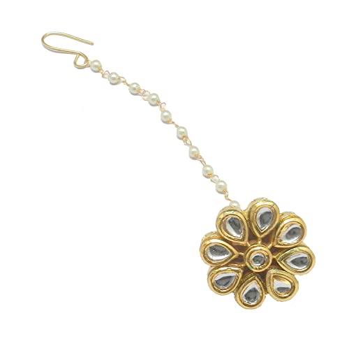 Radhesh Creation and JewelleryGold Plated Kundan Work Borla Maangtikka For Women And Girls(BOR-1132)