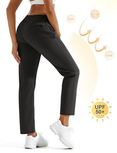 MAGCOMSEN Women's Hiking Pants Lightweight Quick Dry UPF 50 Water Resistant Elastic Waist Golf Travel Pants Zip Pockets2
