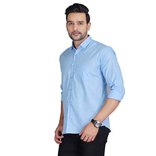 Image of Men's Solid Slim Fit Cotton Casual Shirt with Spread Collar & Full Sleeves