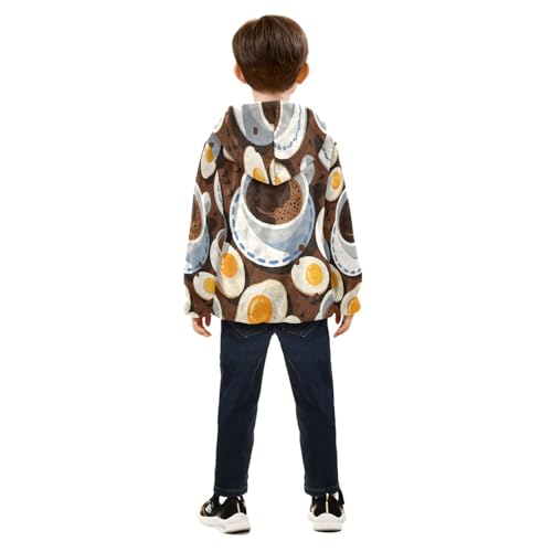 Coffee and Eggs Pattern Print Toddler Fleece Jacket Girl Boys Hooded Fleece Jacket Coat Warm Outwear Zip-up 3-10T4