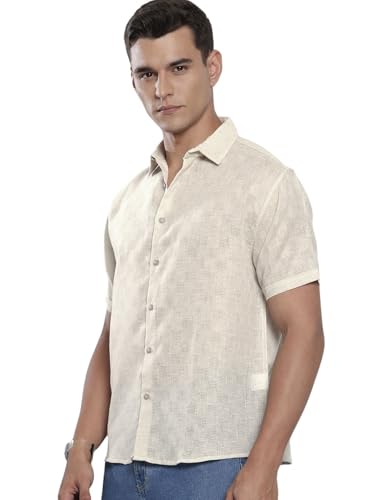 Chemise à manches moyennes en coton texturé naturel The Indian Garage Co pour homme
