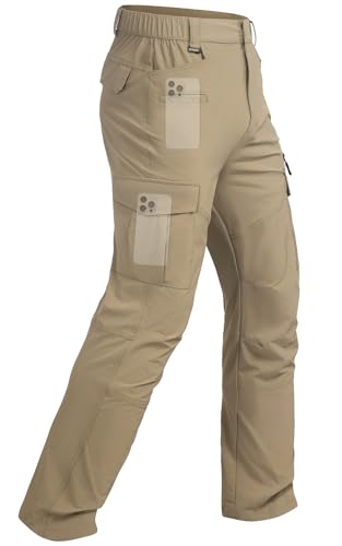 Men's Hiking Cargo Tactical Pants Lightweight Quick Dry Waterproof Fishing Travel Camping Work Outdoor 7 Pockets Dark Khaki