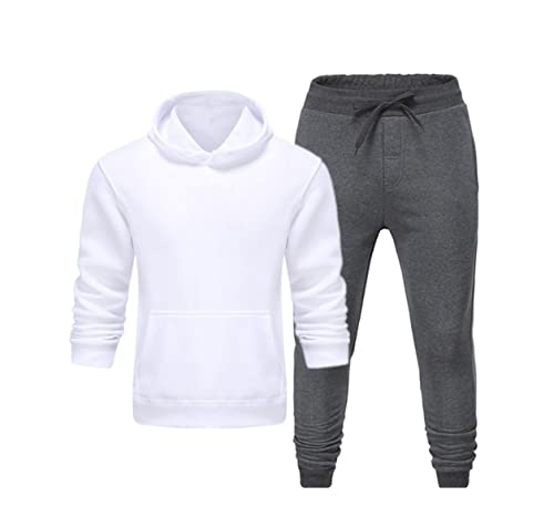 Kiioouu Pull à capuche pour homme avec ensemble pantalon de sport blanc gris foncé taille M