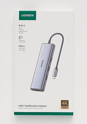 UGREEN Revodok Hub USB C Ethernet Gigabit HDMI 4K con PD 100W Adaptador USB C a USB 3.0 Compatible con MacBook Pro Air Surface Pro XPS iPad Pro Air Galaxy Tab S8 Disco Duro Llave USB