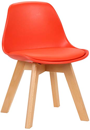 CLP Chaise pour Enfants Lindi en Similicuir I Chaise Basse pour Chambre d'enfants Coque en Plastique I Piètement en Bois De Hêtre Nature, Couleur:Rouge