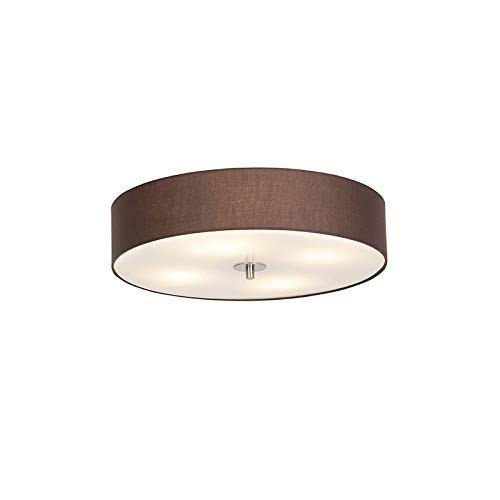 Price comparison product image Qazqa - Country Ceiling Lamp I Ceiling Flush Light Brown 50 cm - Drum- - Country I Rustic - Suitable for LED E27 / 4 Light - Fabric Ceiling Light - Suitable for Living Room I Kitchen I Bedroom I