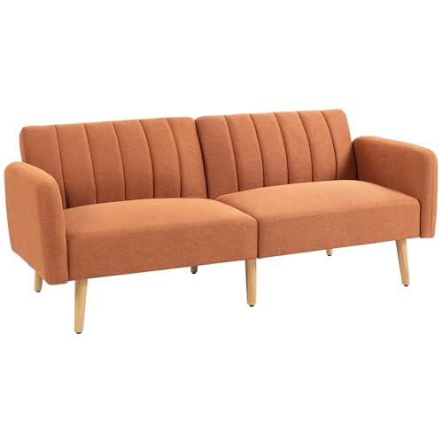 HOMCOM Canapé Convertible 2 Places Design scandinave Dossier inclinable 3 Positions Pieds Bois Tissu Aspect Lin Marron