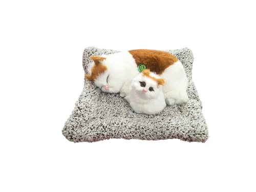 Image of Realistic Sleeping Cat Plush - Mother & Kitten Set, Soft Decorative Toy for Kids, Home & Car Decor, 25 x 20 cm(Gold Spot)