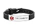 "Type 2 Diabetes" Stainless Steel and Silicone Medical Bracelet Black Adjustable Size for Men women