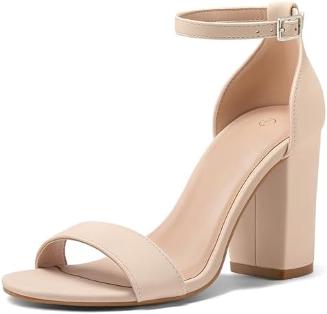 COASIS Women's Chunky Block Heels Open Toe Ankle Strap 3.5 Inch H...