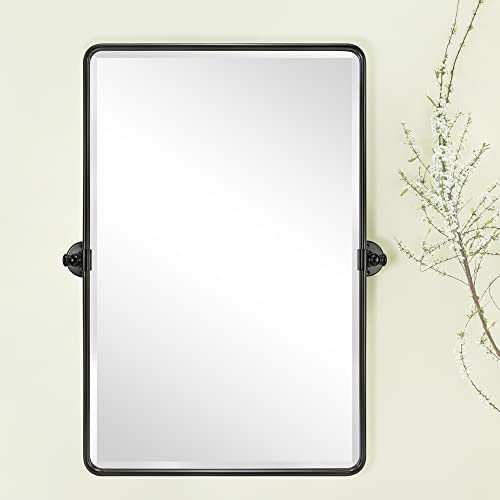 TEHOME Oil Rubbed Bronze Pivot Rectangle Mirrror Farmhouse Tiltable Rounded Metal Framed Pivoting Bathroom Mirror with Beveled Mirrror, Overall 26.91 x 35 inches (Mirrror 23 x 35 inches) by TEHOME - Image 5