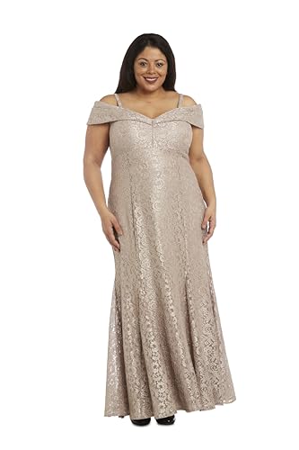 Image of R&M Richards Women's Off The Shoulder Formal Gown - Glitter Lace Mermaid Evening Dress for Wedding Guest & Cocktail Attire