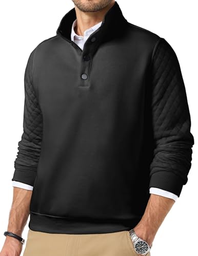 Quilted Sweatshirts for Men Quarter Button Pullover Sweater Casual