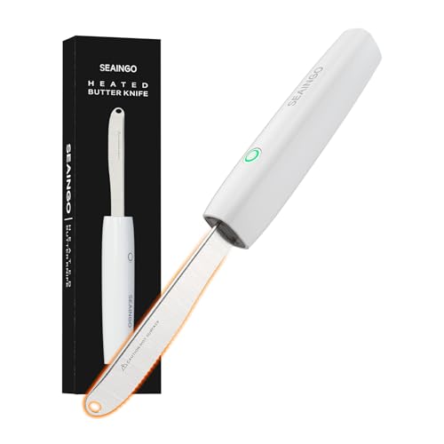 SEAINGO Heating Butter Knife Spreader - Rechargeable, Electric, Cordless, Heats up in 6 Seconds, Nonstick Stainless Steel Blade, ON/OFF Safety Lock Switch, 2 Warming Mode Can Quickly Melt Cold Hard Butter, Coconut Oil, Cheese, Cream, Jam, Mustard, for Kitchen Restaurant Party