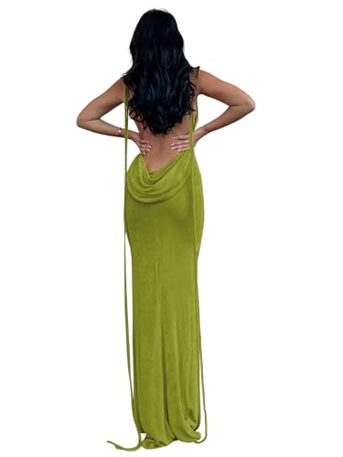 Amazon.com: Volemo Womens Summer Backless Bodycon Dress Halter Cowl Neck  Slip Spaghetti Strap Sexy Cocktail Party Maxi Dresses Olive XS : Clothing,  Shoes & Jewelry