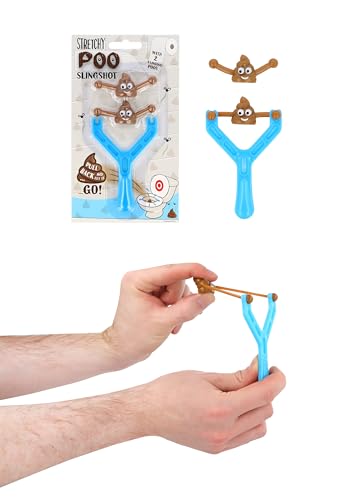Henbrandt 1 x Childrens Funny Poo Slingshot Toy with 2 Flying Poop Bullets Sticky Squishy Mochi Poop Emoji Toy Rubber Novelty Party Bag Favours Loot Bag Fillers Stocking Fillers for Boys and Girls