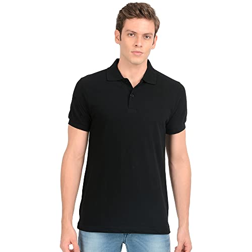 Image of AWG ALL WEATHER GEAR Men's Cotton Regular Fit Solid Polo Neck T-Shirt Navy Blue Melange