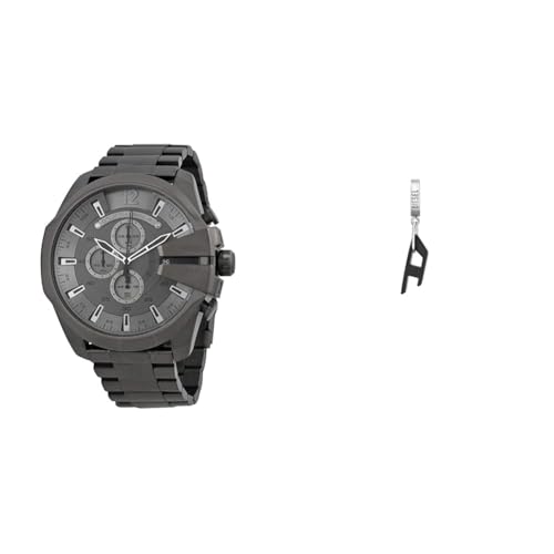 Montre Diesel Mega Chief gris acier inoxydable et boucles noires, l'excellence des finitions