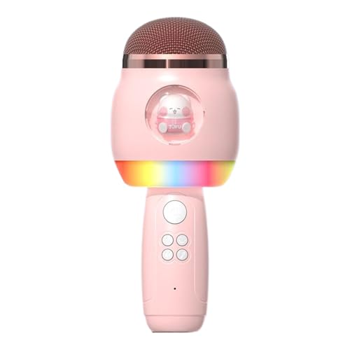 Micrófono de canto de dibujos animados, micrófono inalámbrico para niños, karaoke de 3.15 x 3.15 pulgadas con luces LED | Suministros de canto portátiles, altavoz para niñas, niños y adultos