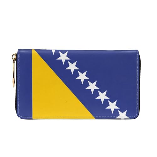 Leather Women Wallets, Long Credit Card Holder, Flag of Bosnia and Herzegovina Print Billfold Clutch & Travel Purse Large Capacity2