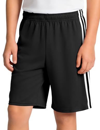 JOCMIC Boys Athletic Shorts Quick Dry Mesh Basketball Short No Pockets for Kids Soccer Running Gym Black 9-10 Years