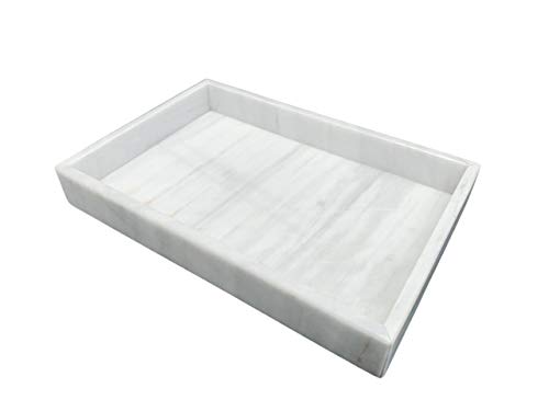 La Mejor Recopilación de Bandejas de baño los más solicitados. 49 AIRAM HOME Charola de Mármol Natural para Joyas, Cosméticos, Perfumes, Toallas, Bandeja Organizadora. Blanco Bego, 27cm x 17cm.