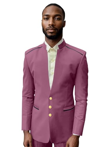 Men's Suit 2 Piece Slim Fit Chinese Mandarin Collar Traditional Set for Wedding Groomsmen Prom