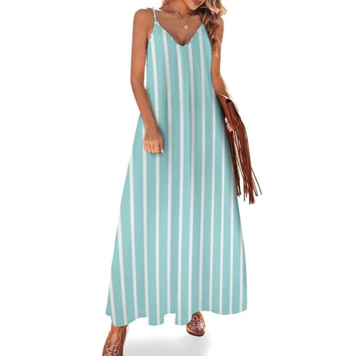 Robe longue d'été sans manches bleu et blanc style bohème chic