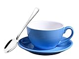 JUEGO DE TAZAS DE CAPPUCCINO: 6 tazas de capuchino de cerámica con plato y cucharas de metal con asa y capacidad de 200 ml