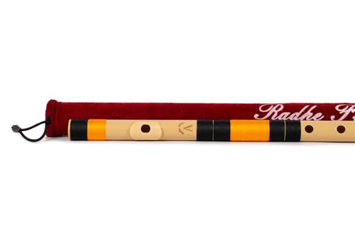 Image of Radhe Flutes | A Natural Right Handed Base Bansuri | Black & Orange| Tuned With Tanpura A=440Hz | PVC Flute + Velvet Cover + Hindi & English Flute Lessons