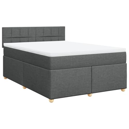 vidaXL Boxspringbett, Doppelbett mit LED Matratze Matratzenauflage, Bettgestell mit Lattenrost Kopfteil, Polsterbett Bett für Schlafzimmer, Dunkelgrau 140x200cm Stoff