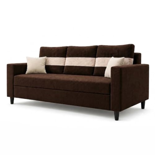 Image of FURNY Luxury Conva 3 Seater Sofa Set for Living Room |Soft Suede Fabric Upholstered | Modern Cushioned Comfortable Couch for Home Office & Drawing Room | Dark Brown