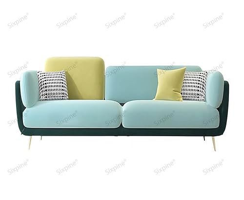 Image of Luxurious 3-Seater Sofa with Premium Velvet Finish - Dual Color, High-Density Foam, Solid Wood Frame, Sturdy Golden Legs, Modern Living Room Sofa (Light Turquoise & Green, 3 Seater)