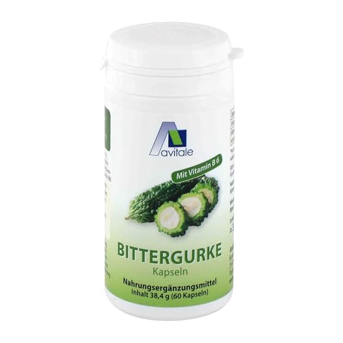 Avitale Bittergurke Kapseln mit standardisiertem Frucht-Extrakt der Bittergurke (Momordica Charantia) u. Vitamin B6 für einen normalen Homocysteinspiegel, 60 Kapseln Avitale Bittergurke Kapseln mit standardisiertem Frucht-Extrakt der Bittergurke (Momordica Charantia) u. Vitamin B6 für einen normalen Homocysteinspiegel, 60 Kapseln