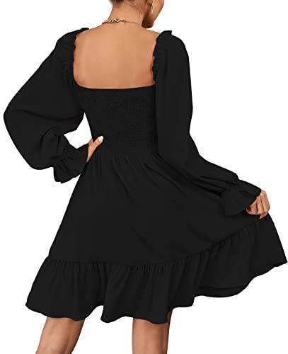 LYANER Women's Square Neck Lantern Long Sleeve Ruffle Shirred Flowy Party Mini Dress2