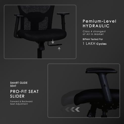 Image of Varaha Vayu BIS Certified Ergonomic Office High Back Chair | 5 Year Warranty | Adjustable 2D Headrest, 1D PU Armrest, Seat Sliding Mechanism with 3 Multilock Recline |Gaming Desk Chair for Home |Black