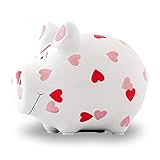 Sparschwein Herzchen ca. 12,5 x 9 cm handgefertigt aus Keramik - Sparbüchse Spardose süßes Sparschwein