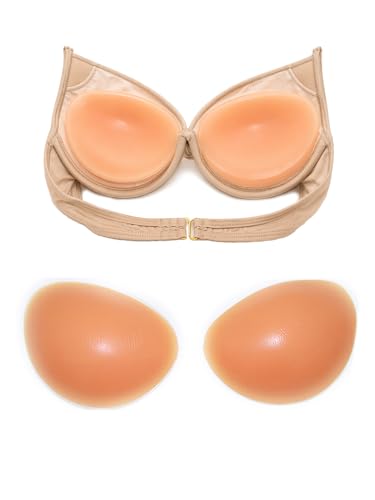 Cyllenic Silicone Bra Inserts Pads Push Up Invisible Breast Enhancer Bra Pads for AC Cups Reusable Silicone Inserts for Bras Bikinis Swimwear & Dresses Beige