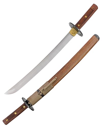 Condor Tool & Knife Kondoru Wakazashi | 1075 High Carbon Steel Wakizashi Sword with a Walnut Handle with a Textured Grip | Tactical Wakizashi Sword with Walnut Scabbard | 16.9in Blade | 35.3oz