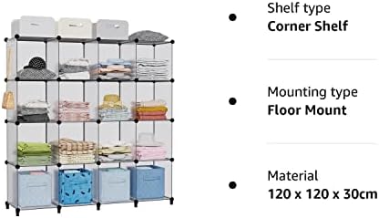 HOMIDEC Cube Bookcase, 16 Cube Storage Unit Bookshelf Storage Cube Organiser Multi-Use DIY Storage Cube Shelf for Books, Toys, Clothes, Tools
