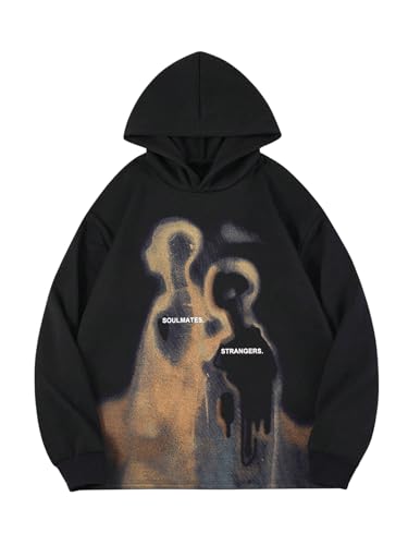 Men's Anime Hoodies Pullover Cartoon Graphic Long Sleeve Loose Hooded Sweatshirts Streetwear