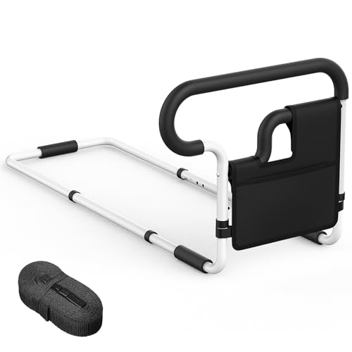 Cuzieey Bed Rails for Elderly Adults Safety: Adjustable Bedside Assist Bar for Seniors - Side Bed Railing Handle Support Guard - Bedrails Slides Under Mattress Fit King Size Queen Full Twin Beds