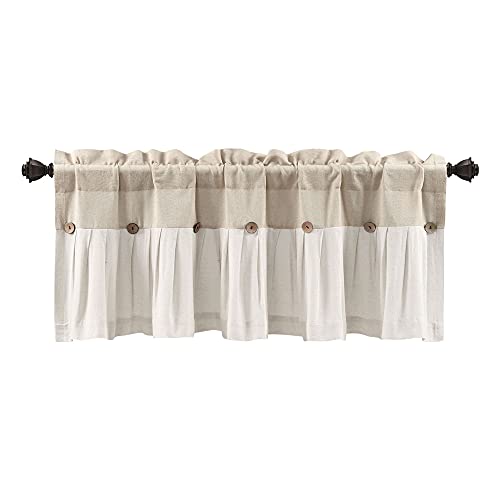 Image of Lush Decor Linen Button Farmhouse Valance Curtians 52 inchW x 18 inchL Linen - Linen Valances For Windows - Kitchen Curtains Valances - Bathroom Curtain
