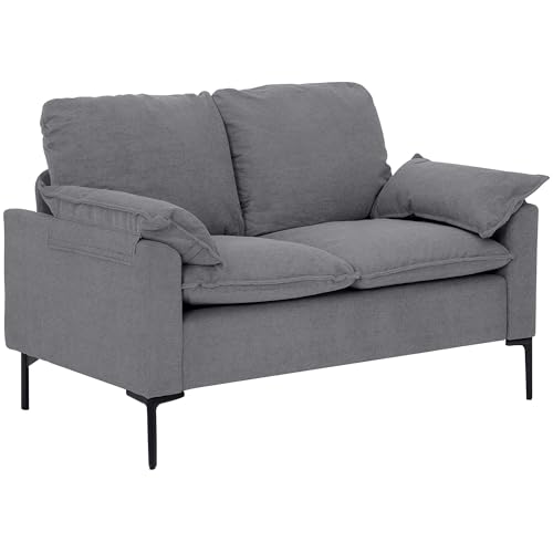 HOMCOM Sofá de 2 Plazas, Tapizado en Terciopelo, Sofá Moderno con Patas de Metal, Reposabrazos Acolchado, para Salón, Dormitorio, Oficina, Sala de Estar, 130x77x84 cm, Gris