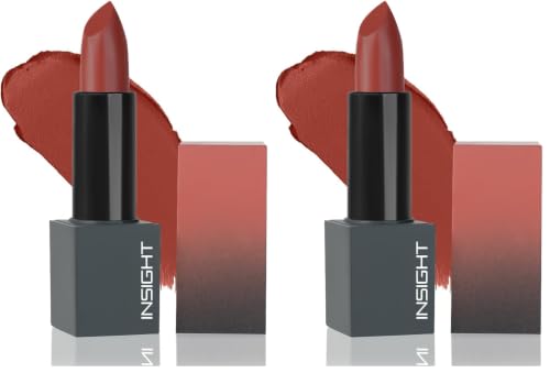 Image of INSIGHT Velvet Matte Lipstick (Romantic Rose) | Long Lasting, Smudge-Proof & Non-Drying | Enriched with Cocoa Butter, Argan Oil & Vitamin E | Smooth Application, Bold Pigment - 3.8g (Pack of 2)