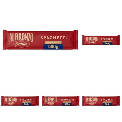 Barilla Pasta Al Bronzo Spaghetti 100% Grano Italiano, Pasta Trafilata Al Bronzo con Lavorazione al Bronzo Grezzo, Ruvidità Intensa, Formato Spesso e Corposo, Alta Tenuta di Sugo e Cottura, 500 g