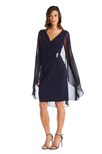 Image of R&M Richards Women's Knee-Length Wrap Dress W /Rhinestone Waist Detail & Chiffon Duster Cape