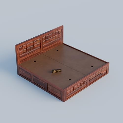 Image of Solid Sheesham Wood King Size Bed with Storage Box | Double Bed for Bedroom | Big Diamond Design Wooden Double Bed Cot for Home & Hotels | Rosewood, Honey Finish